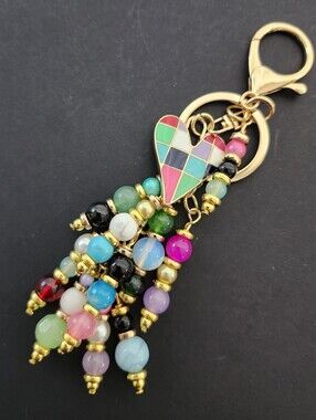 Colorblock Heart Purse Charm Opal Jade Aventurine Obsidian Handcrafted